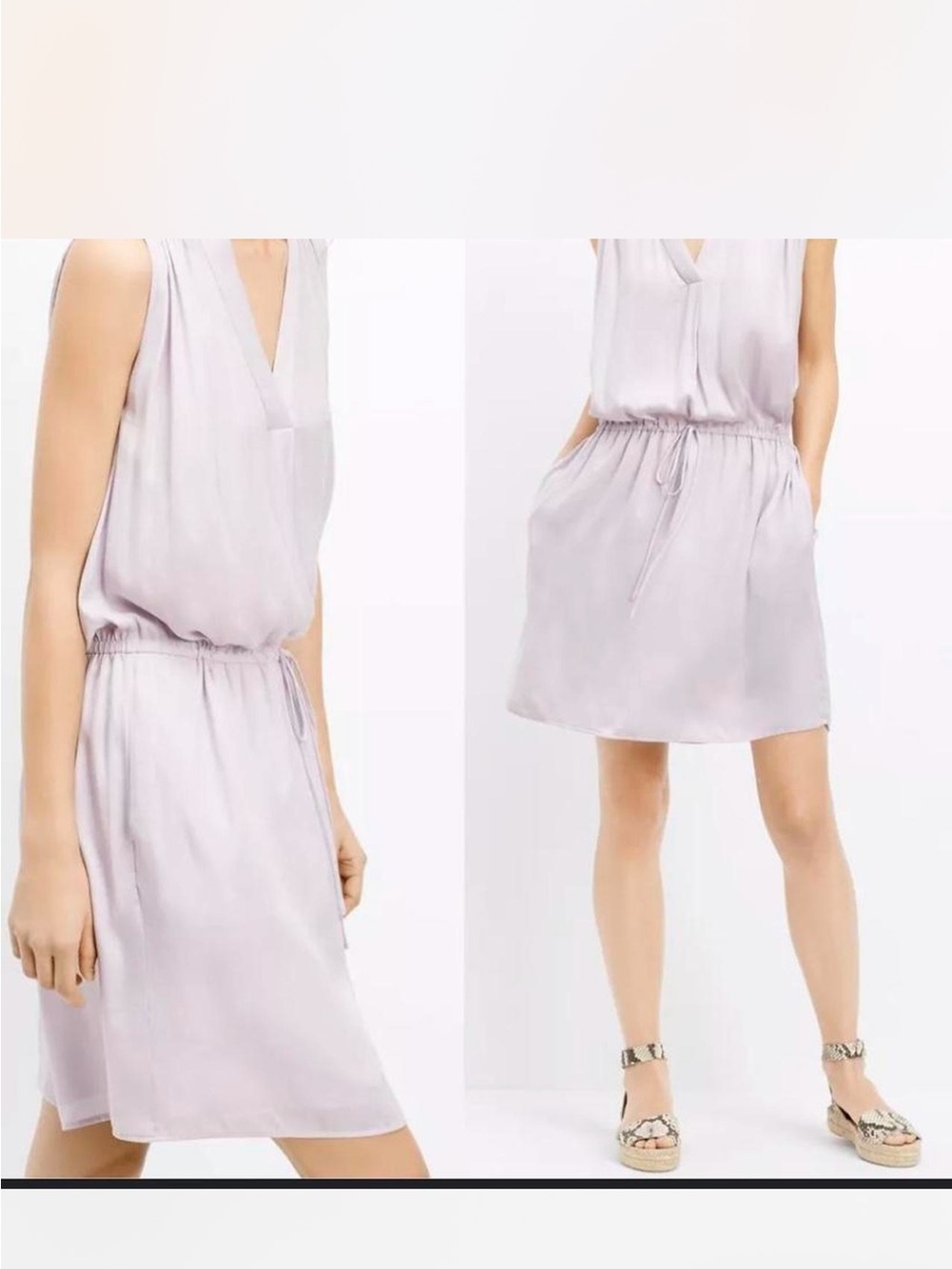 Vince Pale Lavender Sleeveless V-Neck Drawstring Waist Dress